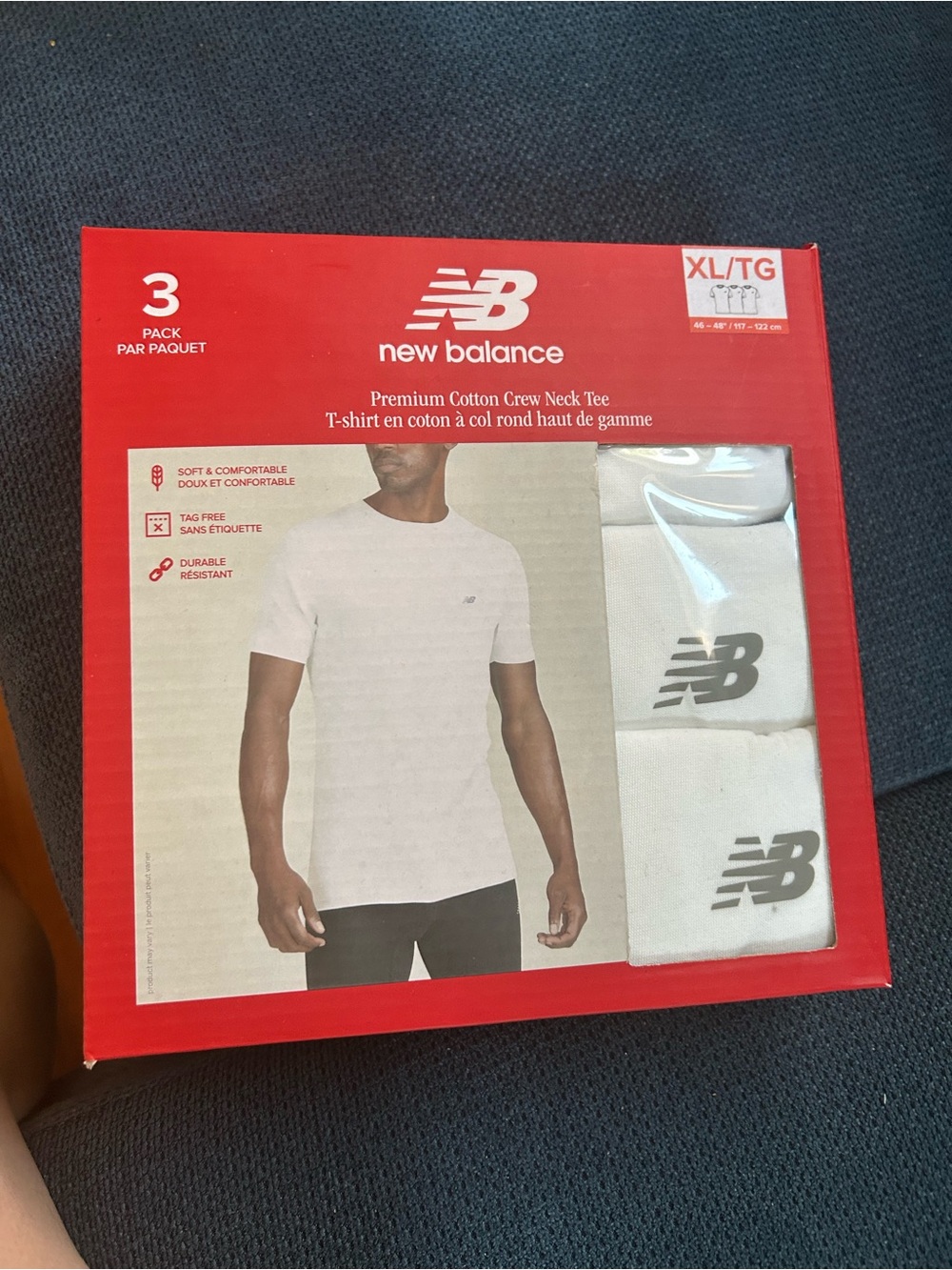 New Balance Premium Cotton Crew Neck Tee 3-Pack - White with Silver logo